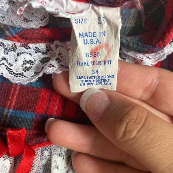 Vintage 80s Allison Ann plaid fleece ruffle lace Christmas top - Picture 2 of 5